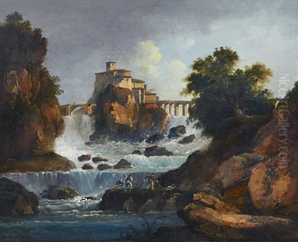 Sydlandsk Landskapscen Med Fortifikation Vid En Fors Oil Painting by Louis Belanger