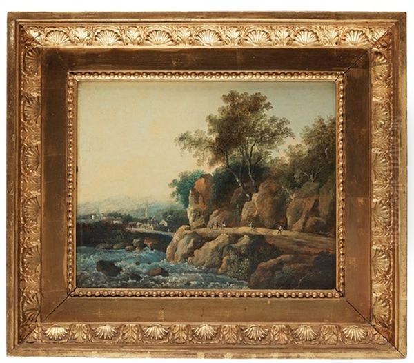 Landskap Med Vandrande Figurer Vid Fors Oil Painting by Louis Belanger