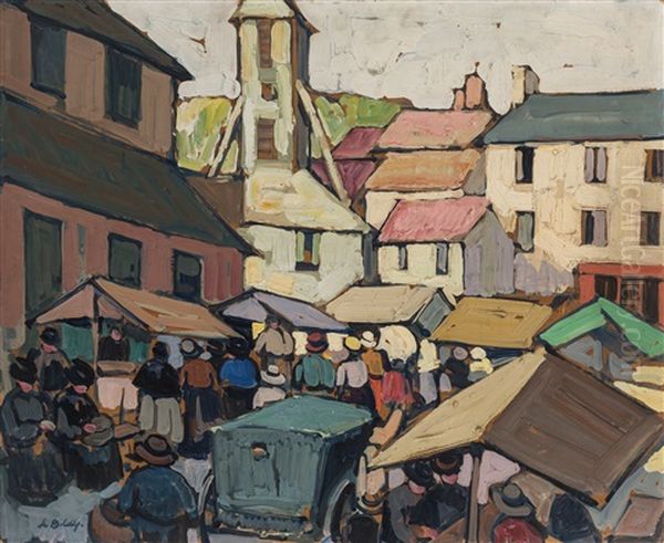 Street Market Oil Painting by Pierre De Belay