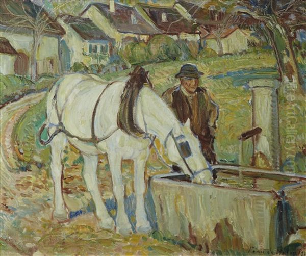 Cheval A L'abreuvoir Oil Painting by Pierre De Belay