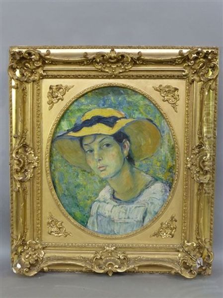 Portrait De Femme Au Chapeau De Paille Oil Painting by Pierre De Belay