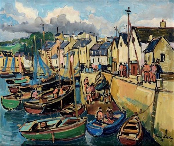 Port En Bretagne (audierne?) Oil Painting by Pierre De Belay