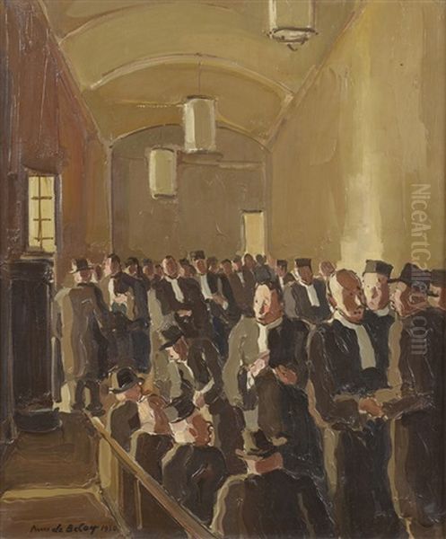 Au Palais, La Galerie Marchande Oil Painting by Pierre De Belay