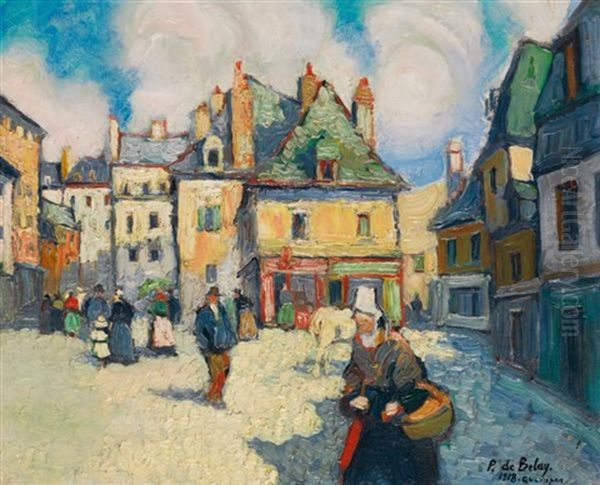 Quimper - La Place Du Terre Au Duc Oil Painting by Pierre De Belay