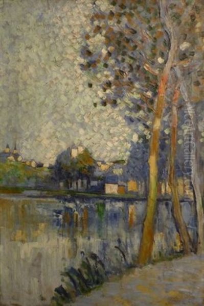 Paysage De Riviere D'inspiration Pointilliste Oil Painting by Pierre De Belay