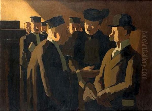 Avocats Et Clients Au Palais De Justice Oil Painting by Pierre De Belay