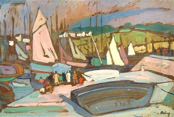 Le Port De Ros Braz Sur L'aven Oil Painting by Pierre De Belay