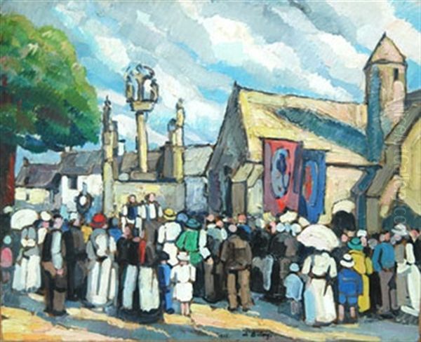 Sortie De Messe En Bretagne Oil Painting by Pierre De Belay