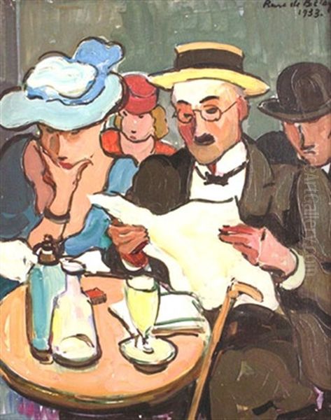 Au Cafe A Montparnasse Oil Painting by Pierre De Belay