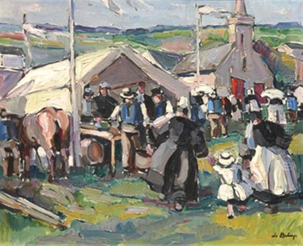 Jour De Pardon Ste-anne-la-palud Oil Painting by Pierre De Belay