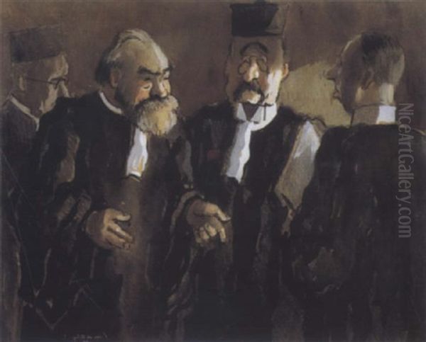 Conversation Au Tribunal Oil Painting by Pierre De Belay