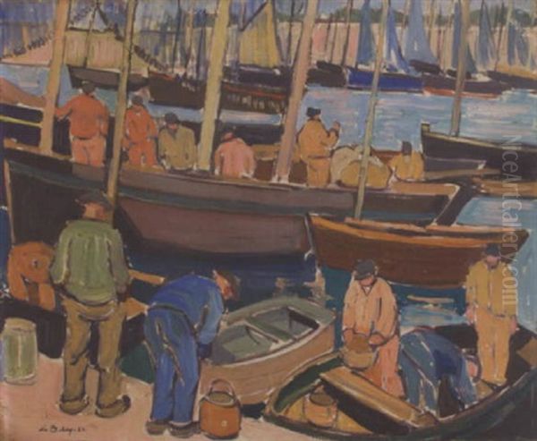 Le Retour De La Peche, Concarneau Le Port Oil Painting by Pierre De Belay