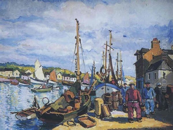 Le Port D'audierne Animation Oil Painting by Pierre De Belay