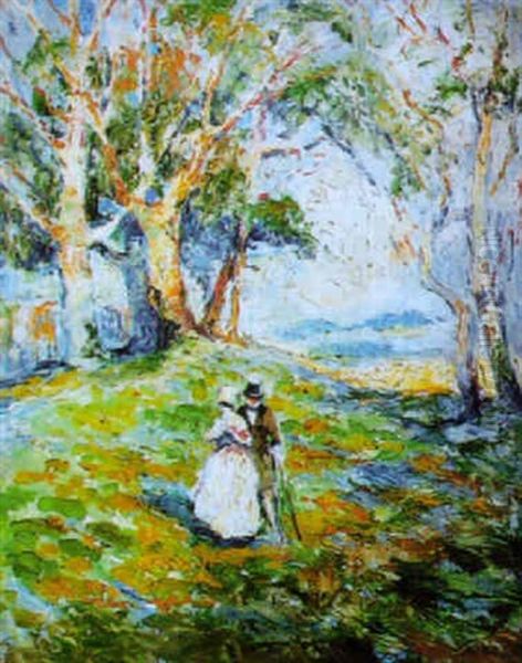 La Promenade Dans Le Parc Au Printemps Oil Painting by Pierre De Belay