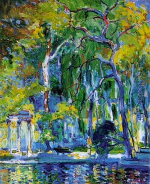 Arbres Bleus Au Parc Monceau Oil Painting by Pierre De Belay