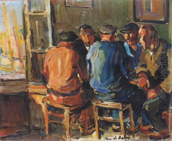 Marins Au Cafe, Retour De Peche Oil Painting by Pierre De Belay