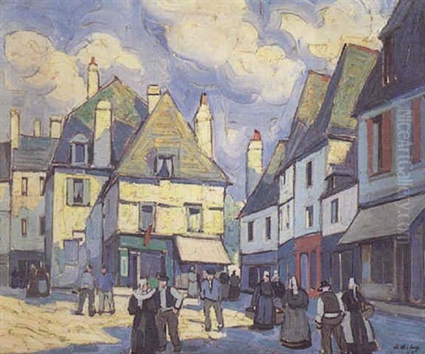 La Place Terre Au Duc, Quimper Oil Painting by Pierre De Belay