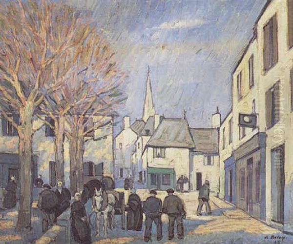 Place Du Marche A Pont Croix Oil Painting by Pierre De Belay