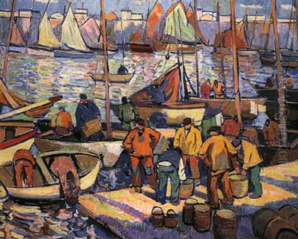 Les Pecheurs A Douarnenez Oil Painting by Pierre De Belay