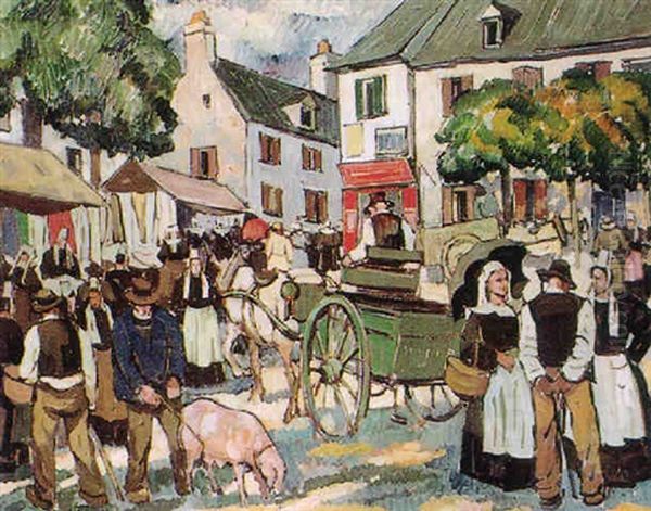 Scene De Marche A Pont-aven Oil Painting by Pierre De Belay