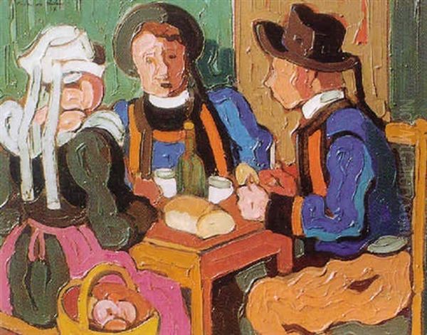 La Conversation Au Cafe Oil Painting by Pierre De Belay