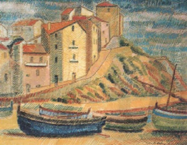 Banyuls - Barques De Peche Sur La Plage Oil Painting by Pierre De Belay