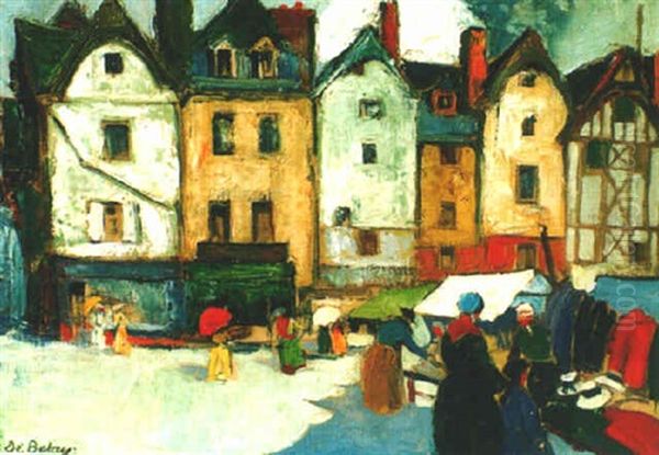 Marche Aux Etoffes A Quimper Oil Painting by Pierre De Belay