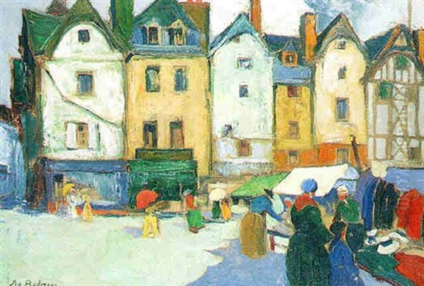 Honfleur: Marche Sur La Place Sainte-catherine Oil Painting by Pierre De Belay