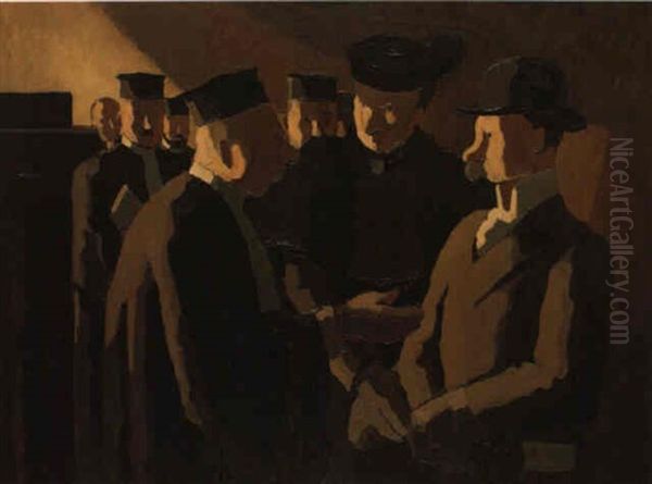 Avocats Et Clients Au Palais De Justice Oil Painting by Pierre De Belay