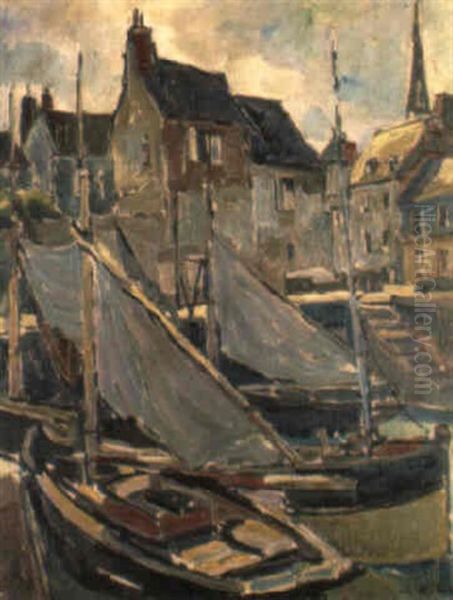 Bateaux Dans Le Port De Honfleur Oil Painting by Pierre De Belay