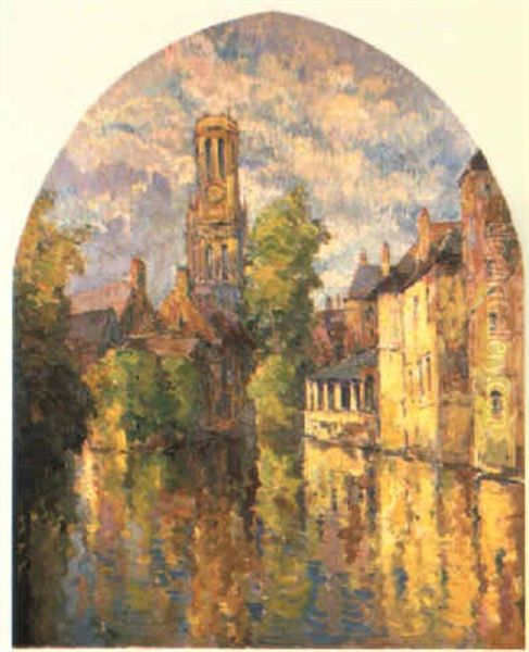 Le Quai Du Rosaire A Bruges Oil Painting by Pierre De Belay