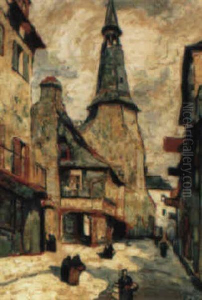 Rue Animee En Bretagne Oil Painting by Pierre De Belay