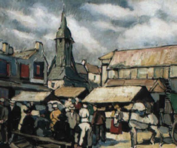 Marche A Honfleur Oil Painting by Pierre De Belay