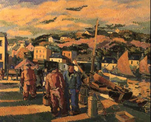 Marins Au Port De Douarnenez Oil Painting by Pierre De Belay