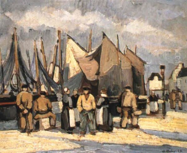 Le Quai A Concarneau Oil Painting by Pierre De Belay