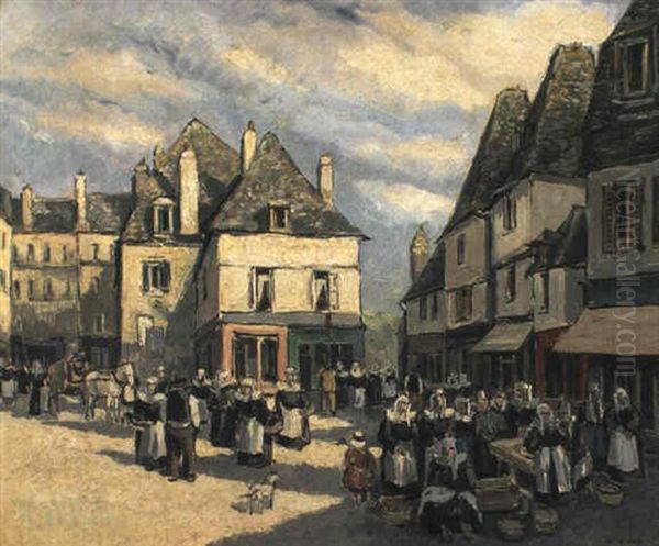 Quimper: La Place Ter Au Duc Oil Painting by Pierre De Belay