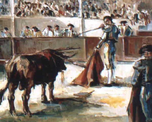 Les Arenes De Nomes - La Corrida Oil Painting by Pierre De Belay