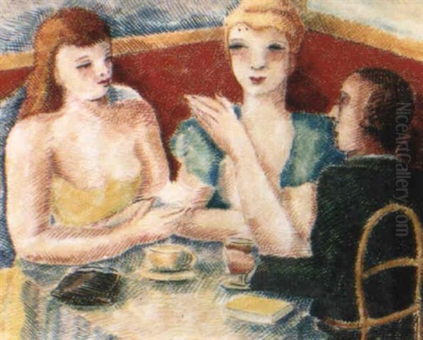 Conversation Au Cafe Oil Painting by Pierre De Belay