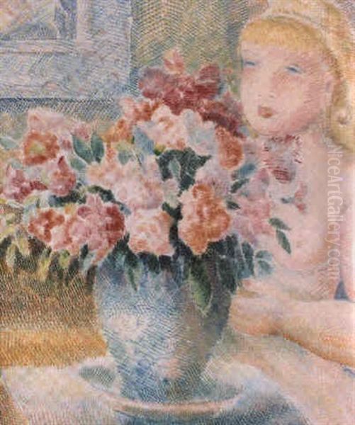 Femme Au Bouquet Oil Painting by Pierre De Belay