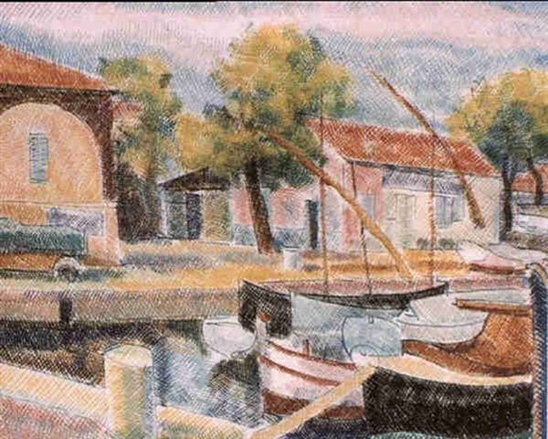 Le Port De St-tropez - Barques A Quai Oil Painting by Pierre De Belay