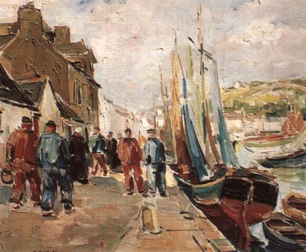 Sur Les Quais - Audierne Oil Painting by Pierre De Belay