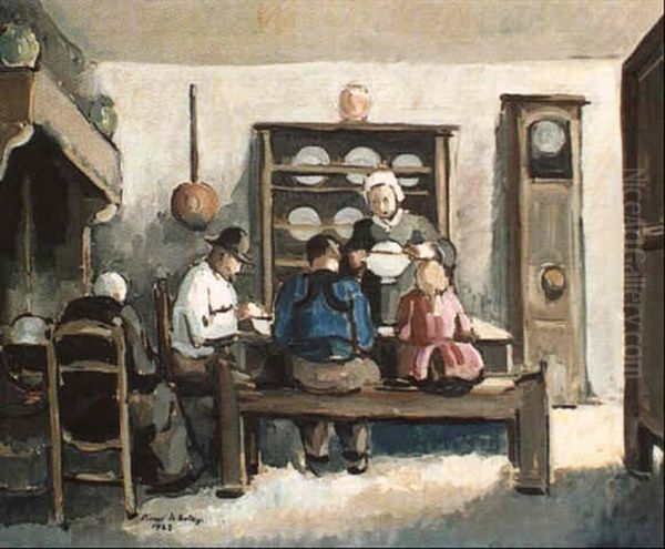 Interieur De Ferme En Bretagne Oil Painting by Pierre De Belay