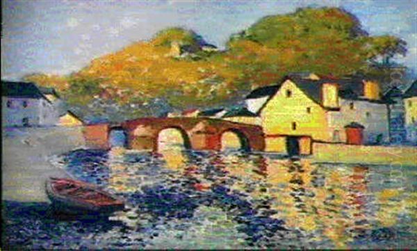 Riviere Traversant Un Village D'anjou Oil Painting by Pierre De Belay