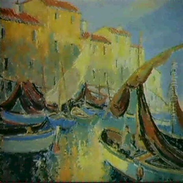 Les Barques Au Port Oil Painting by Pierre De Belay