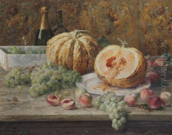 Stilleven Met Pompoenen, Druiven En Perziken Op Dessertcommode Oil Painting by Joseph De Belder