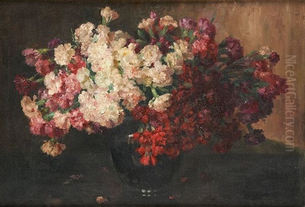 Vase Fleuri D'oeillets Oil Painting by Joseph De Belder