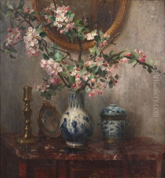 Nature Morte Aux Tiges Fleuries Dans Un Vase Chinois Sur Une Commode Oil Painting by Joseph De Belder