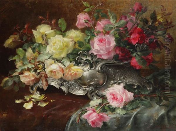 Nature Morte Avec Roses Dans Une Coupe En Oil Painting by Joseph De Belder