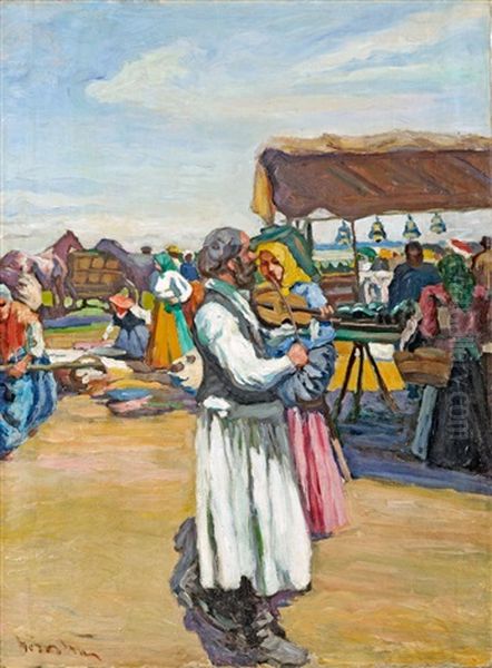 Market Scene Oil Painting by Ernoe Voeroes Beli