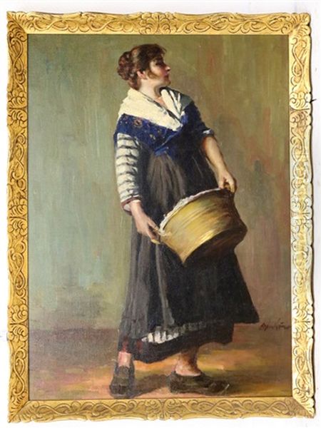 Een Wasvrouw  (a Lanundry Woman) Oil Painting by Ernoe Voeroes Beli